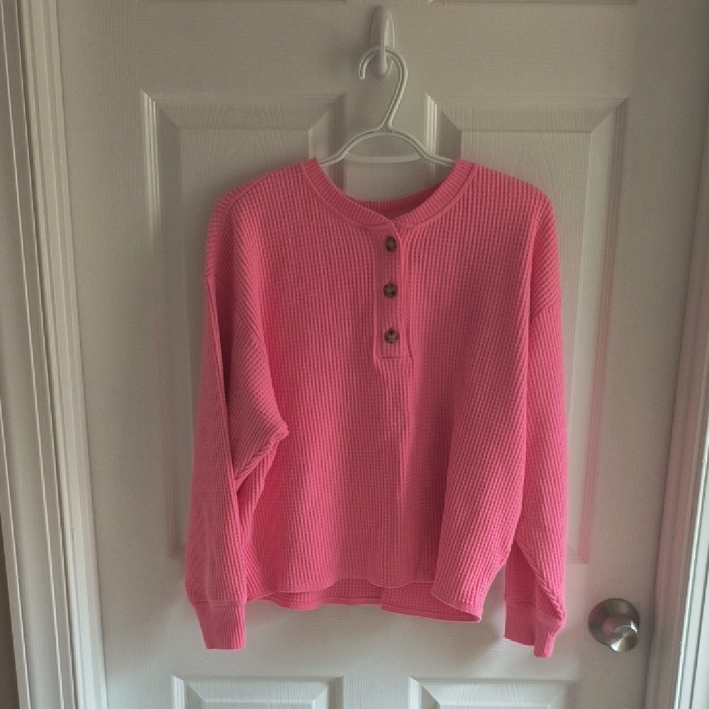 Old Navy Bright Pink Waffle Henley Sweater - Women